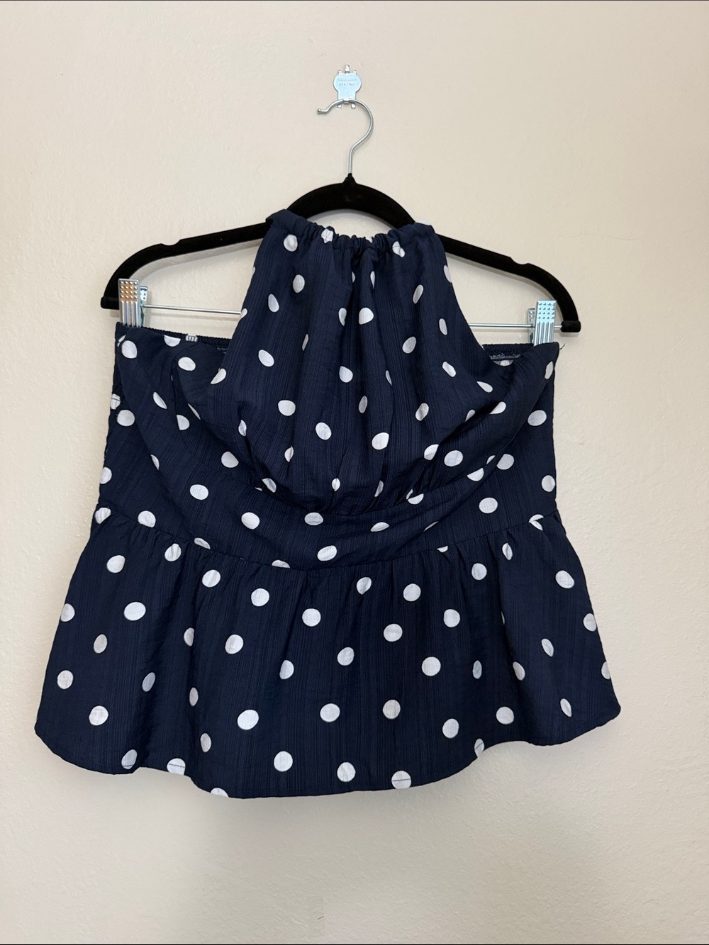 Monteau Navy Polka Dot Women’s Casual Halter Top w/ Around The Neck Tie Size XL